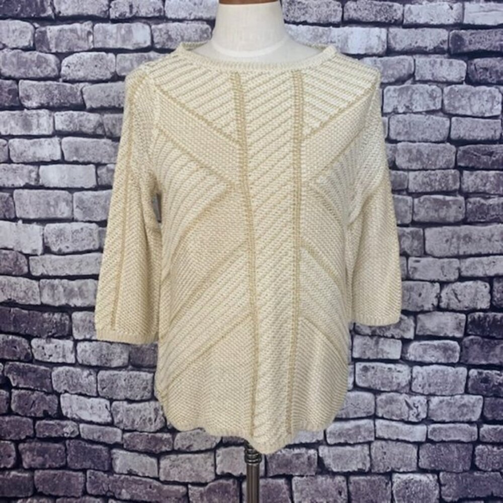 Chico's NWT Ivory & Gold 3/4 Sleeve Sweater